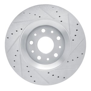 Jeep Wrangler Brake Rotor (1) - Front Left - R1 Concepts - Drilled & Slotted - Silver - `18-`25